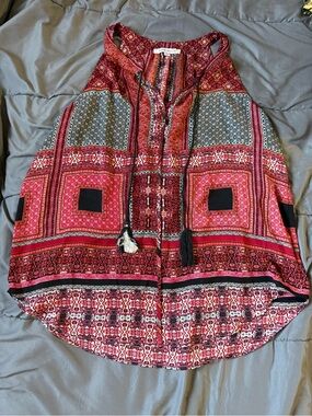 Rose & Olive Red Mixed-Print High-Low Skirt